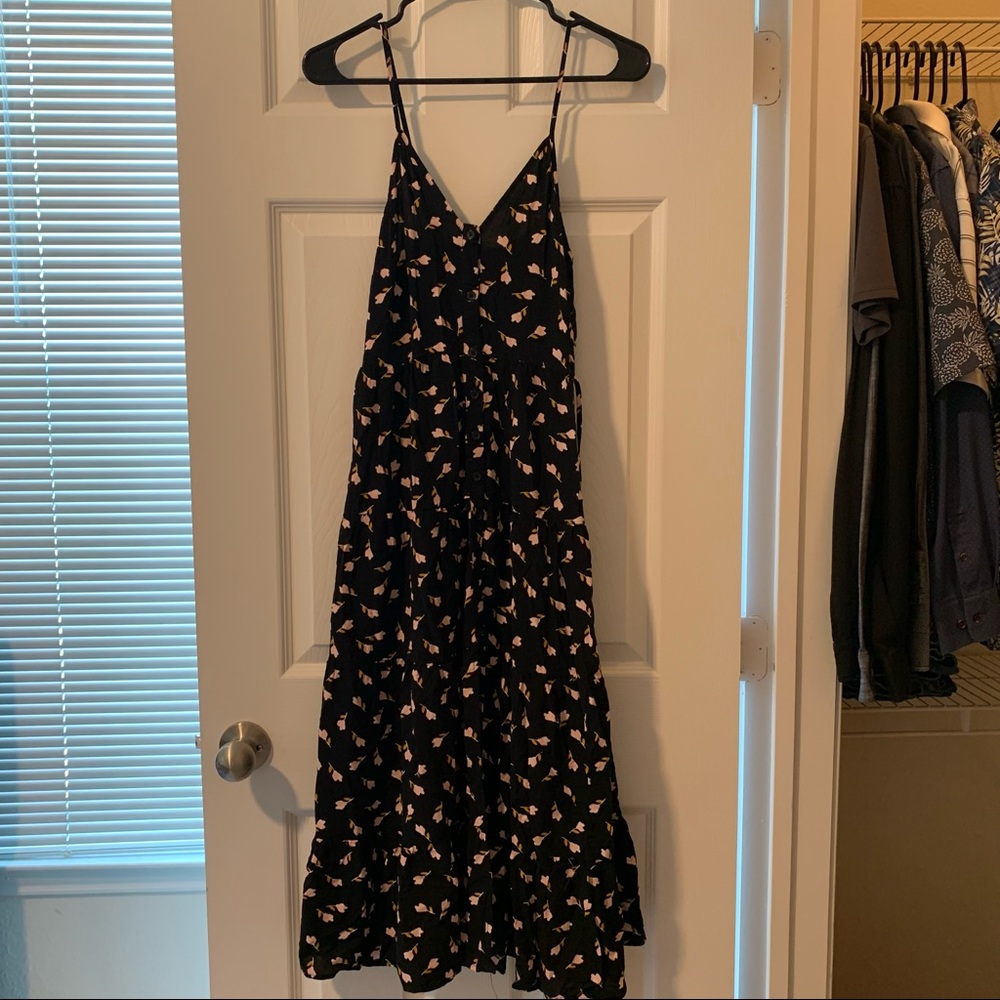 Long Floral Black Dress - Size S